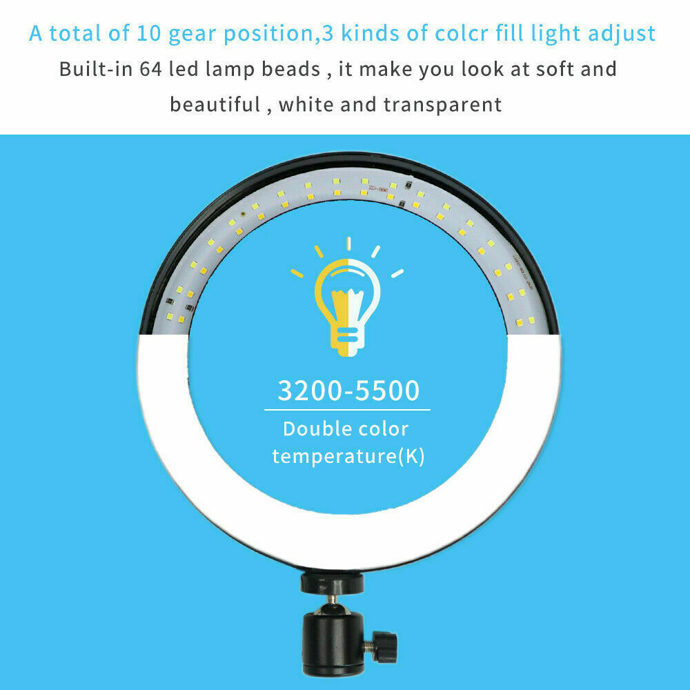 10" LED Ring Light with Tripod Stand & Phone Holder Dimmable Desk Ringlight Kit