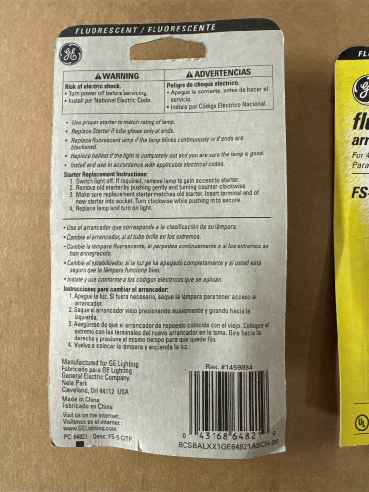 GE Fluorescent Starters - 6 pack FS-5 Starters - 4, 6, 8 Watt