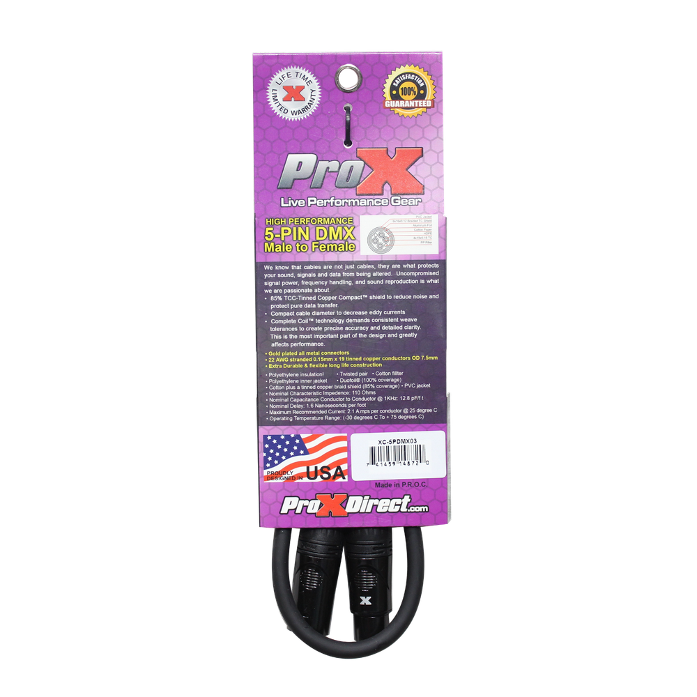 10 ProX 5 Pin High Performance Data Lighting DMX Cable 3FT