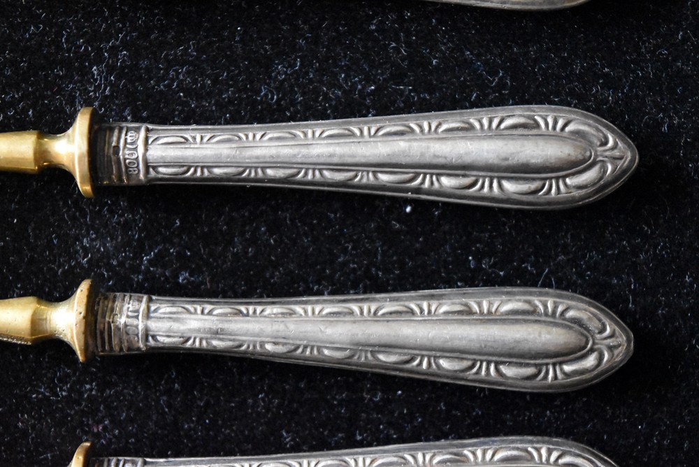 Antique Germany .800 Silver Handle and Brass 5 Fork Set