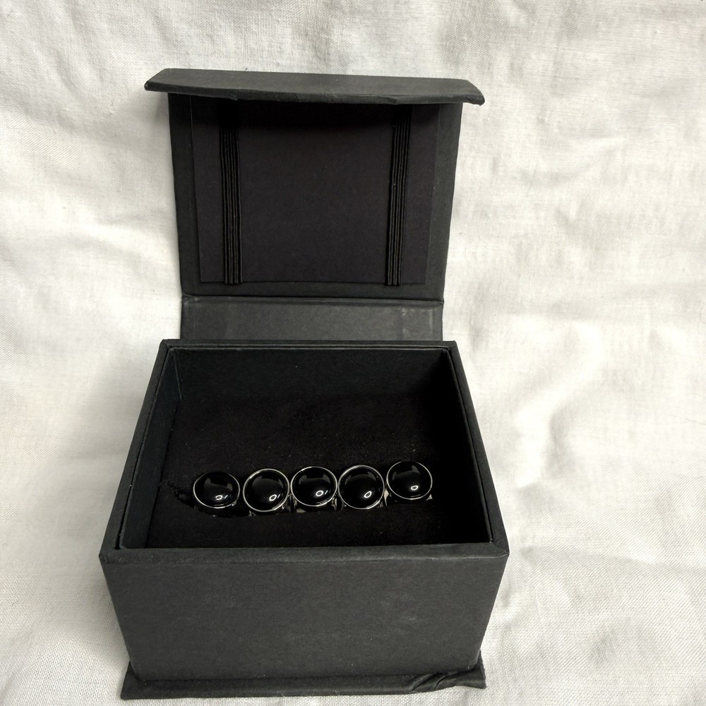 Tuxedo Button Studs Set Silver and Black 5-Studs Set with box