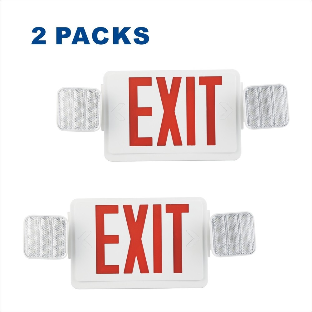 UL Listed- 2 Packs Red Emergency Exit Lighting Battery Backup Exit Sign Set.