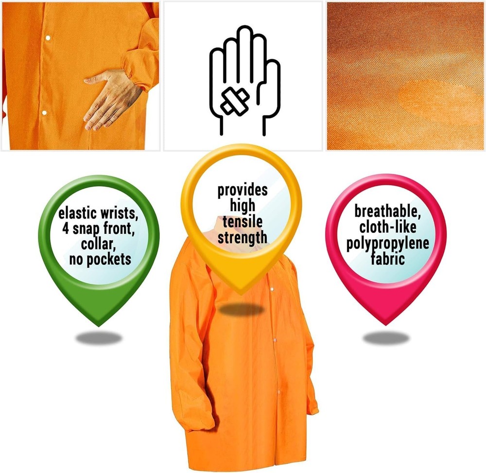 30 Orange Lab Jackets L Size Elastic Wrists 4 Snap Front Collar