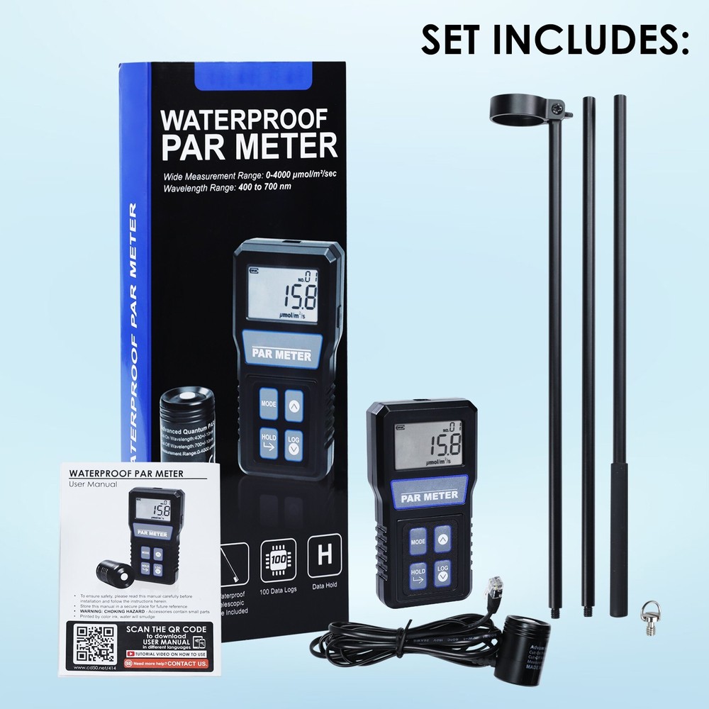 PAR Meter Waterproof IP68 Quantum Sensor PPFD Meter Data Logger for Reef Tank