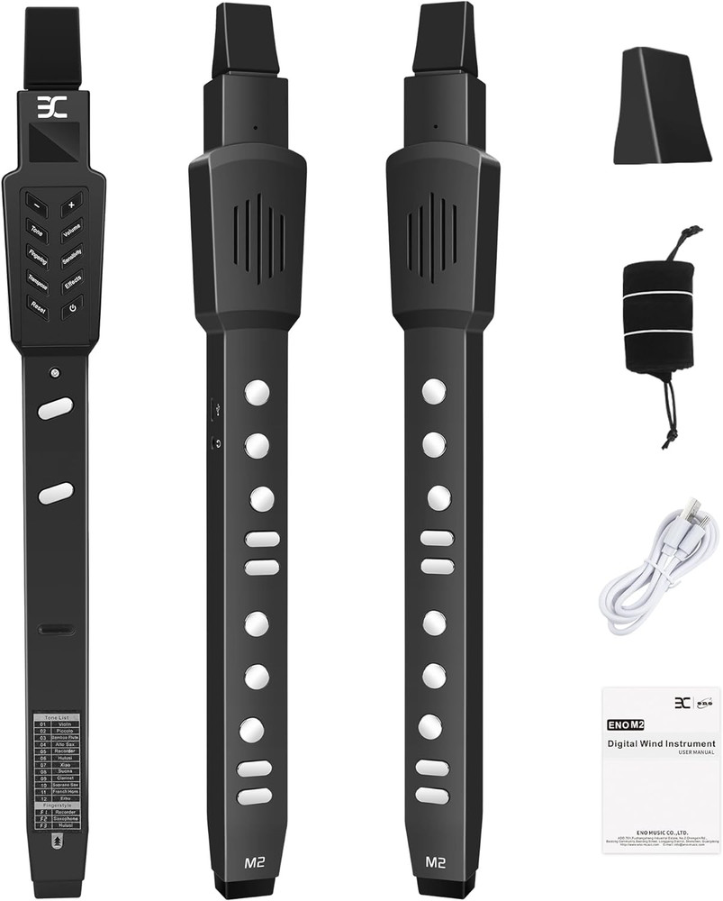 Digital Wind Instrument with 12 Tones, 3 Fingerings, Scales, Transpose Function,