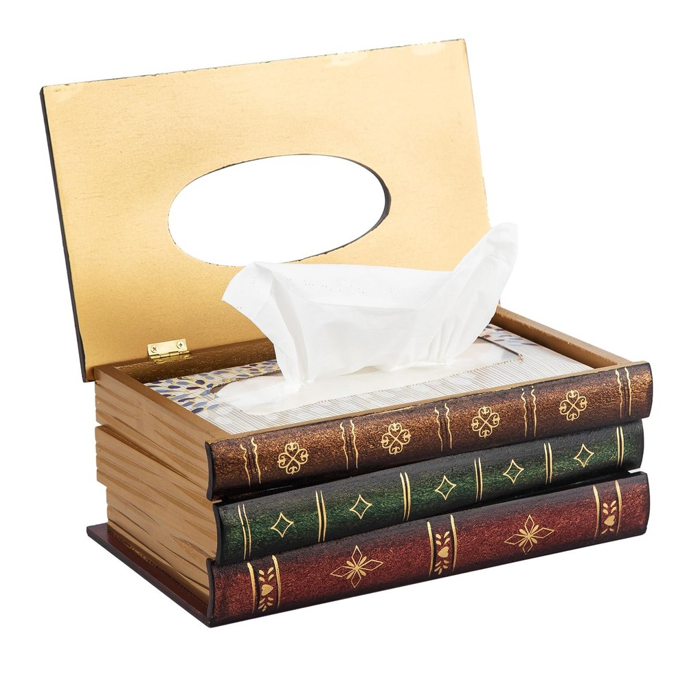 Crafted Classical Retro Wooden Antique Book Tissue Box Cover Rectangular Tiss...