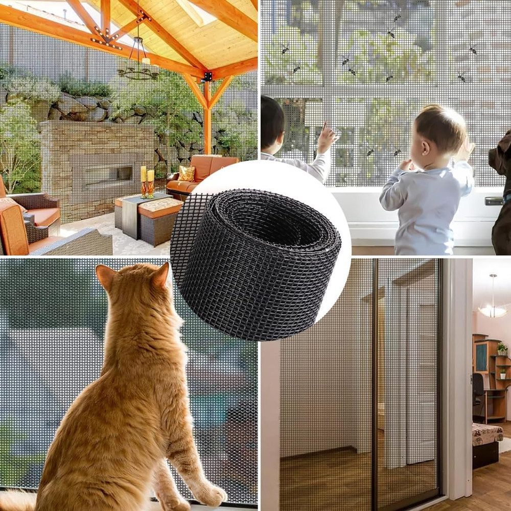 Pet Proof Window Screen Replacement 48"X100" Adjustable Thicken Charcoal Fibergl