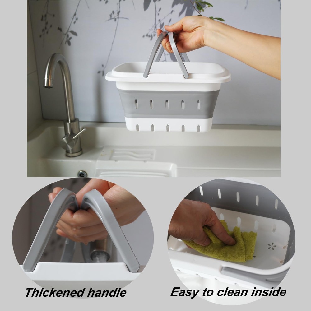 MINDFARGE Portable Folding Plastic Bath Caddy with Handle, 1 pack, Grey