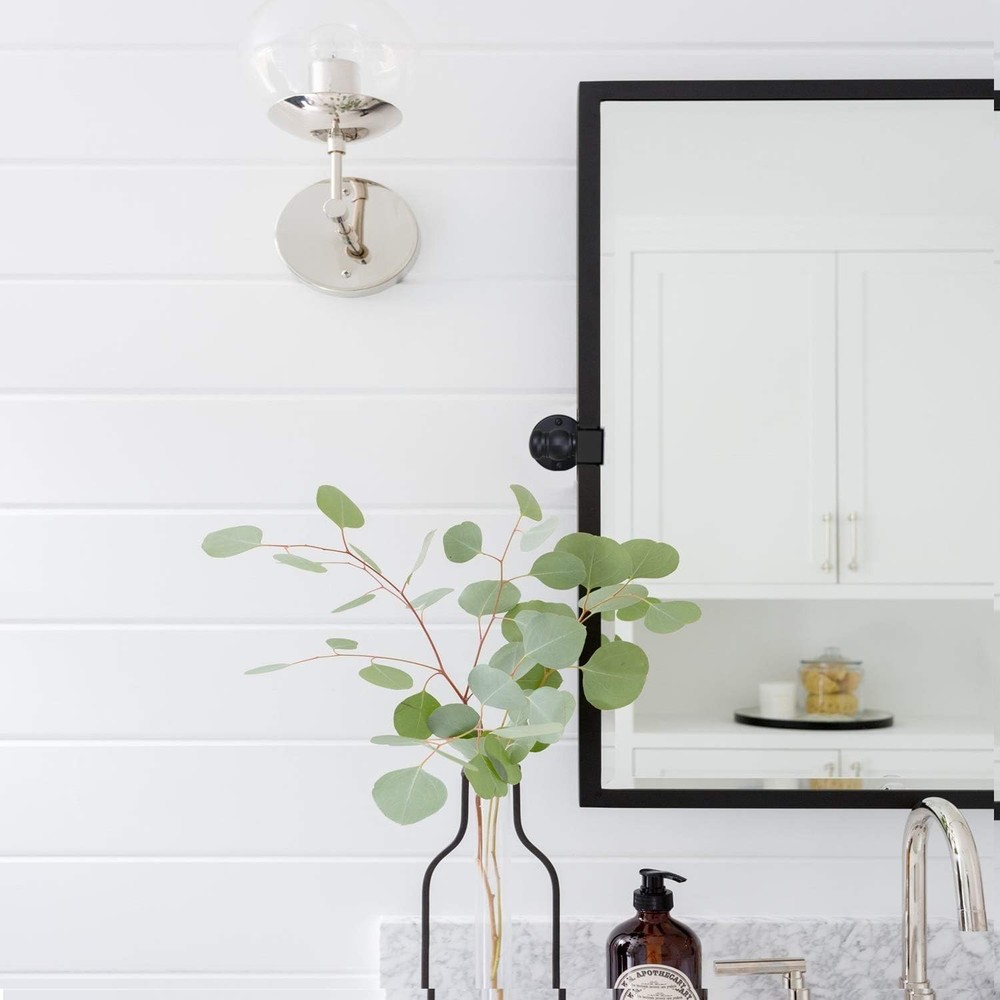 Black Metal Framed Pivot Rectangle Bathroom Mirror Tilting Beveled Vanity Mirror