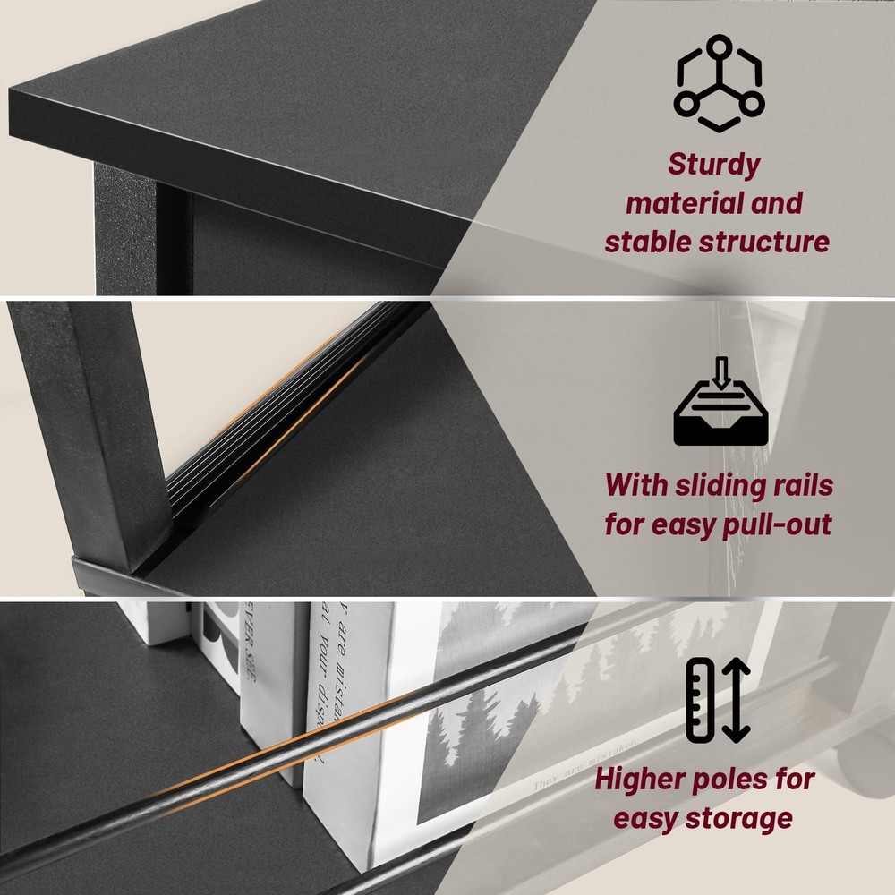 Narrow Side Table (1PC) - Black End Table with Overload Protection, Charging ...