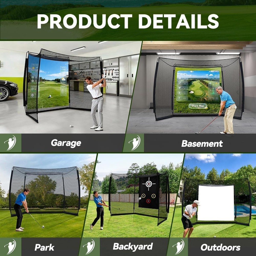 Golf Net with Simulator Impact Screen and Target Cloth 10x8ft Golf Practice Net