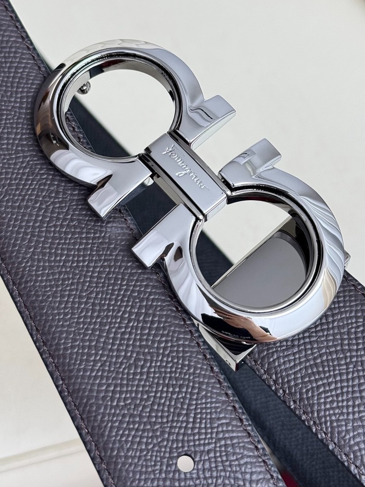 Ferragamo Reversible Belt Gift Reversible Brown & Black Buckle Silver