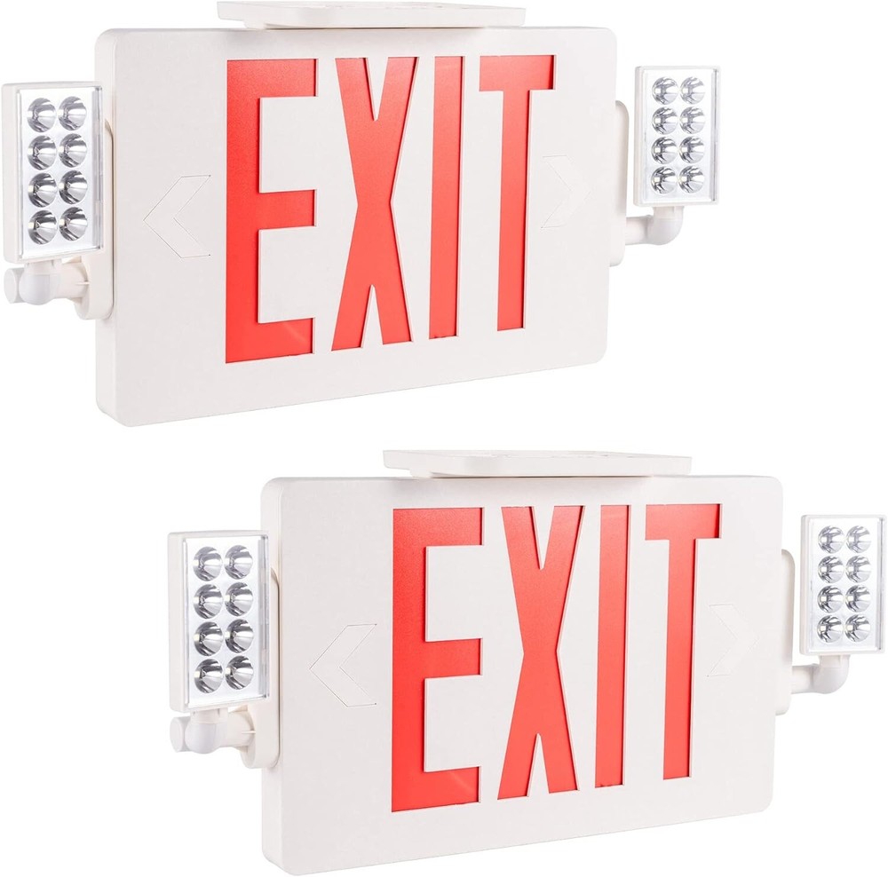 2 Pack LED Exit Sign Emergency Combo Light with Adjustable Two Head Battery UL