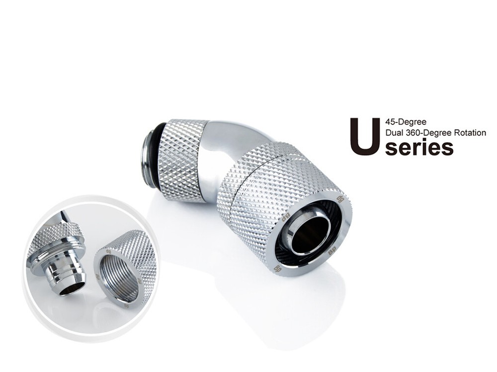 Bitspower G1/4" Silver Shining Dual Rotary 45-Degree Compression Fitting CC3