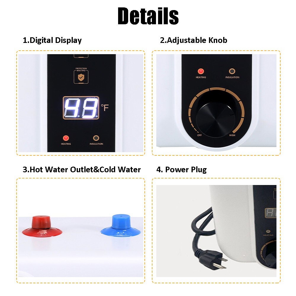 Instant Electric Hot Water Heater Shower Compact Mini-Tank Storage RV 10L 110V