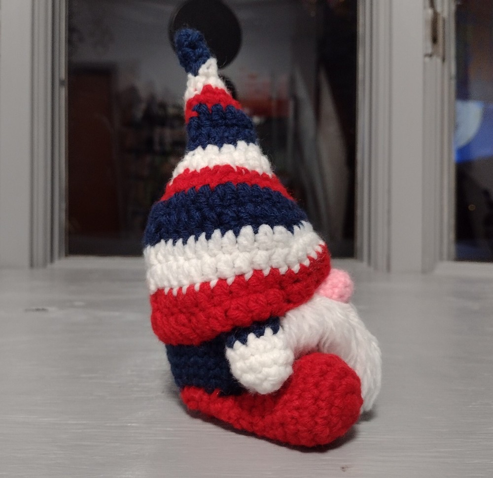 Handmade Crochet Stuffed Gnome Red White Blue