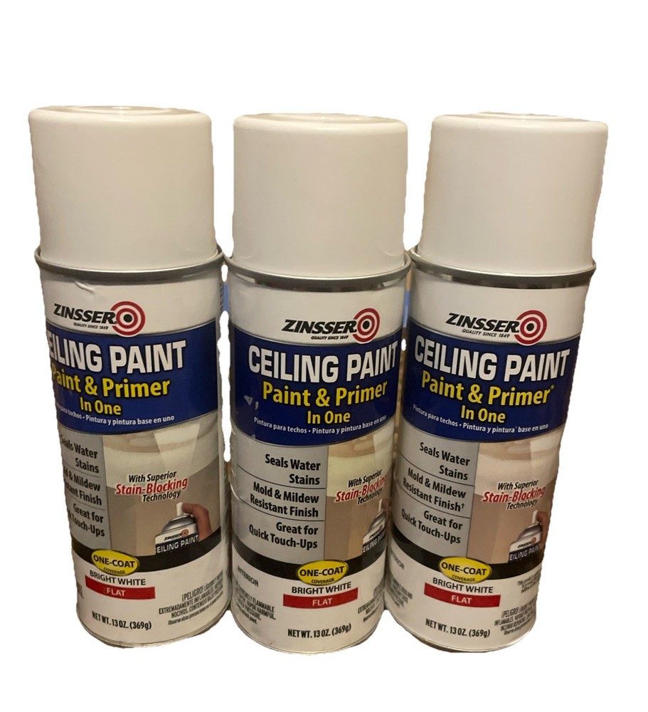 3 Cans Flat White Ceiling Acrylic Paint & Primer - 13 oz