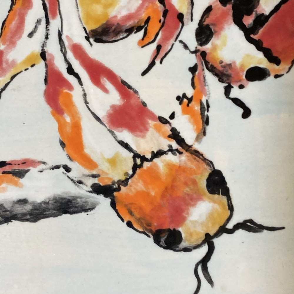 Koi fish hand painted decorative tile