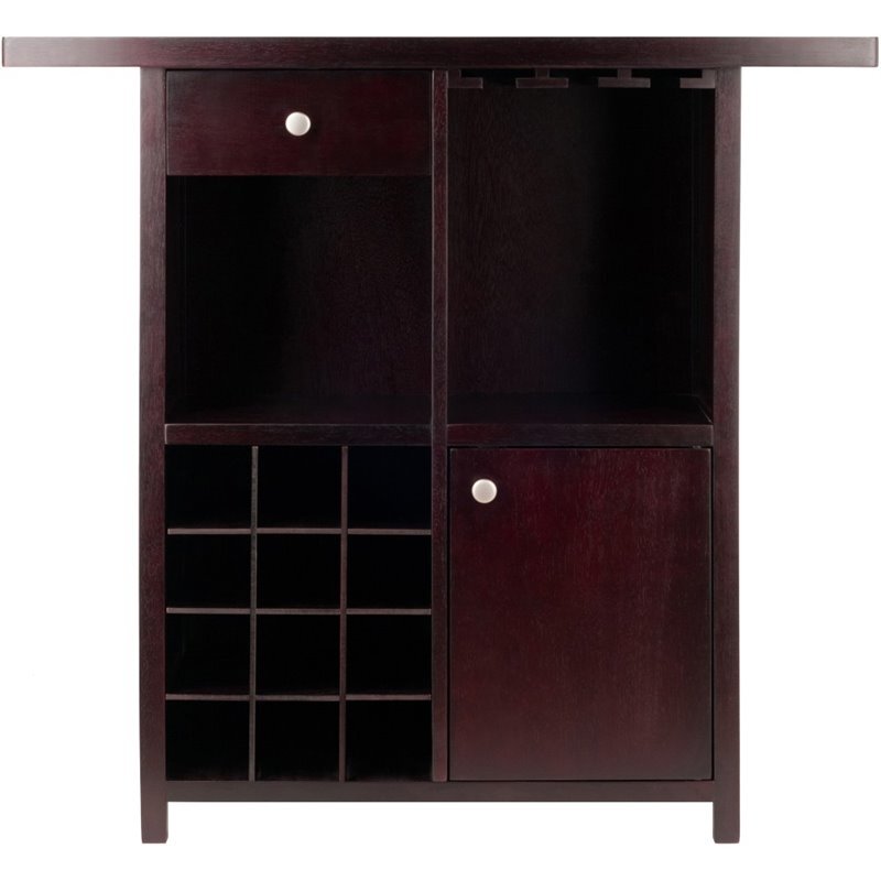 Winsome Macon Transitional Solid Wood Home Wine Bar in Espresso