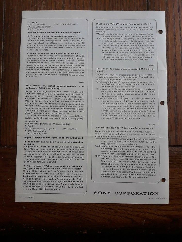 2 Sony Original Cassette Brochures 160- 165
