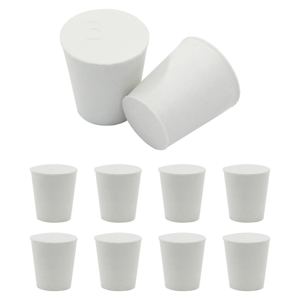 10 Pcs White Solid Rubber Stoppers 3# Tapered Lab Bungs Solid Rubber Stoppers...