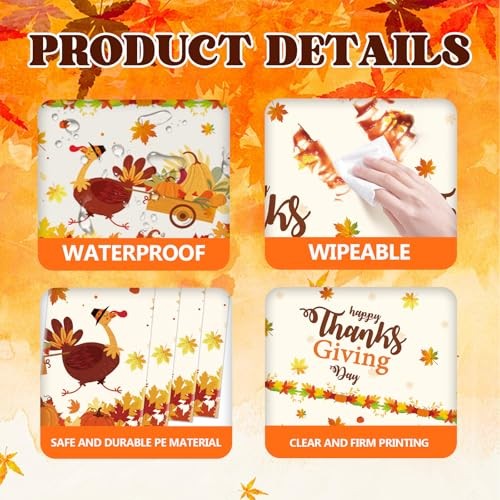 3 Pcs Fall Thanksgiving Tablecloth Plastic Disposable Table Cover Orange