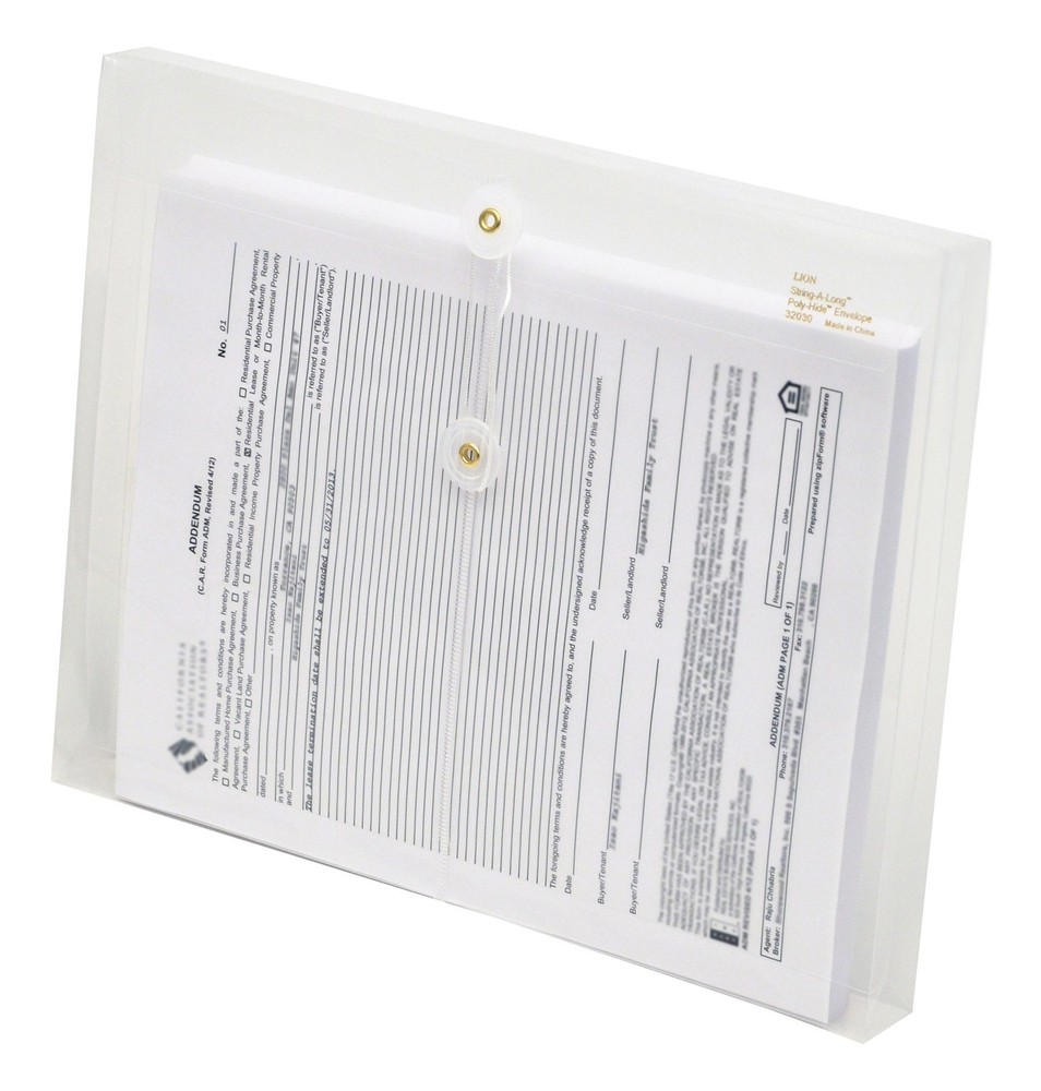 Clear Poly Envelope Letter Size Gusset String Tie Side Load 6 Pack