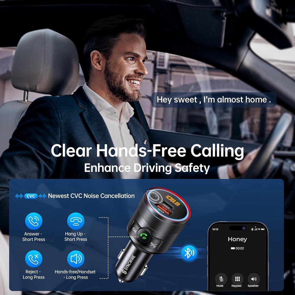 Crystal Clear Hands-Free Calling Bluetooth FM Transmitter