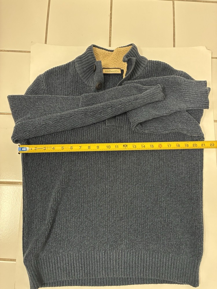 GH Bass Sweater Mens Medium Blue Sherpa Lined Mock Neck Quarter Button Pullover