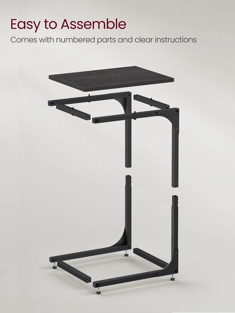2-Piece C-Shaped End Table Small Sofa Side Table Metal Frame for Living Room