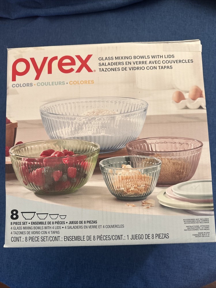 NIB Pyrex  Mixing Bowls Multicolor 8 Pieces Inv#23