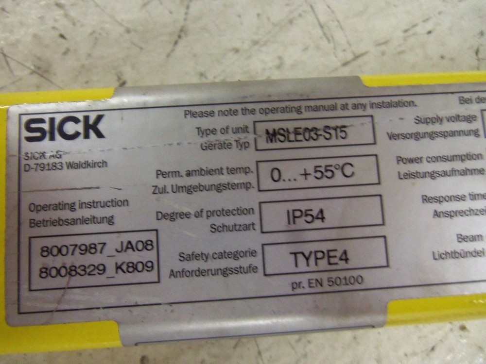 SICK MSLE03-S15 TRANSMITTER (AS PICTURED) UNMP