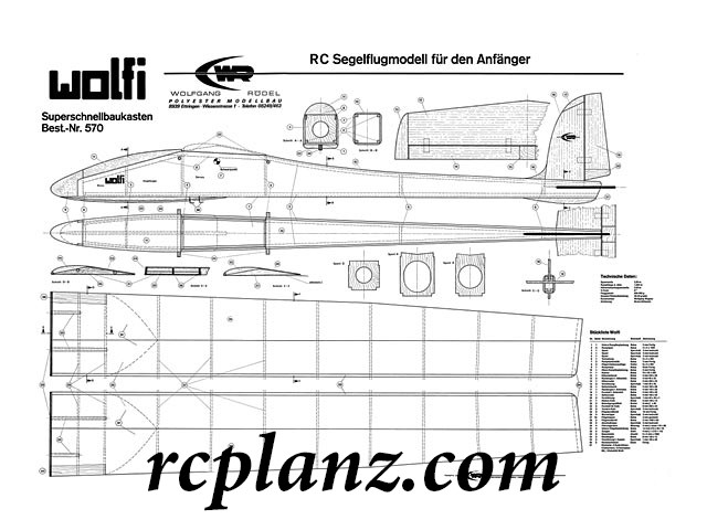 R/C AIRPLANE PLANS & PATTERNS: Wolfi 79" Wingspan - RC Glider
