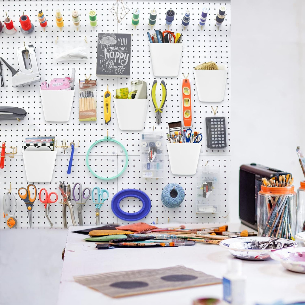 Large Pegboard Cups Peg Board Storage Bin 6 Pack with Hooks Square Bo...