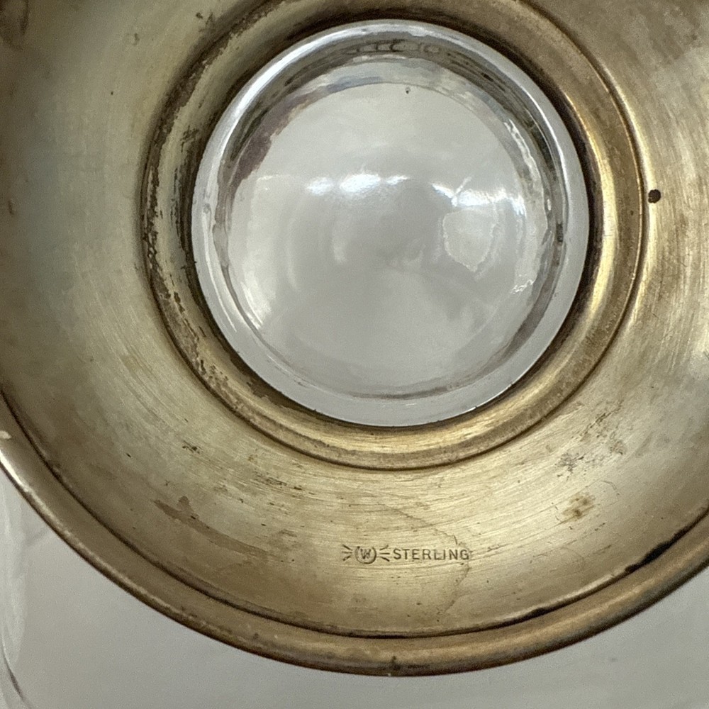 F. Whiting Sterling Silver Footed MCM Glass Bowl with Split Handle