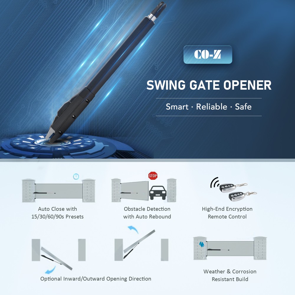 Automatic Single Swing Gate Opener with Remote Controls for 880lb Home Gate