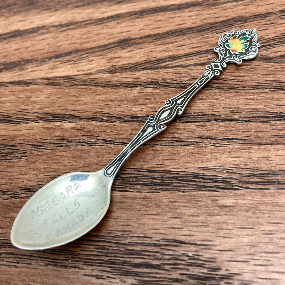 Niagara Falls Canada Sterling Silver Souvenir Spoon Enamel Maple Leaf by ECCO