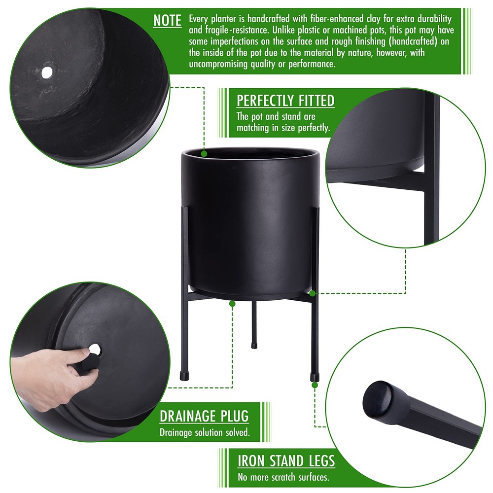 D'vine Dev Modern Black Plants Pot Cylinder Planter Medium 10 Inch,