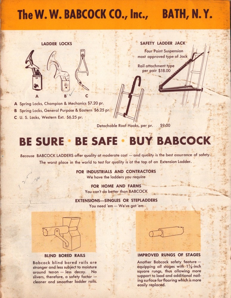 1956 Babcock Ladders Tools Distributor Catalog 11" x 8"