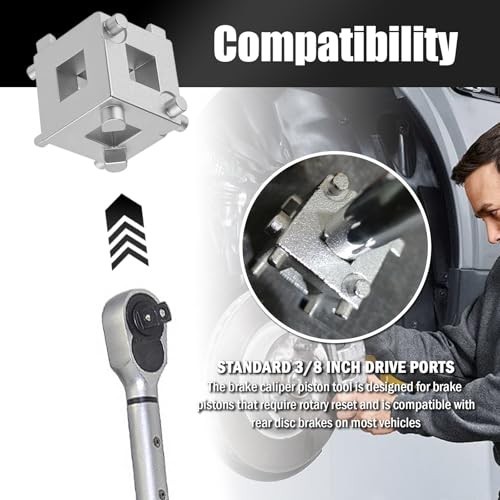 3/8" Brake Caliper Compression Tool - 6-Face Rear Disc Brake Piston Compressor