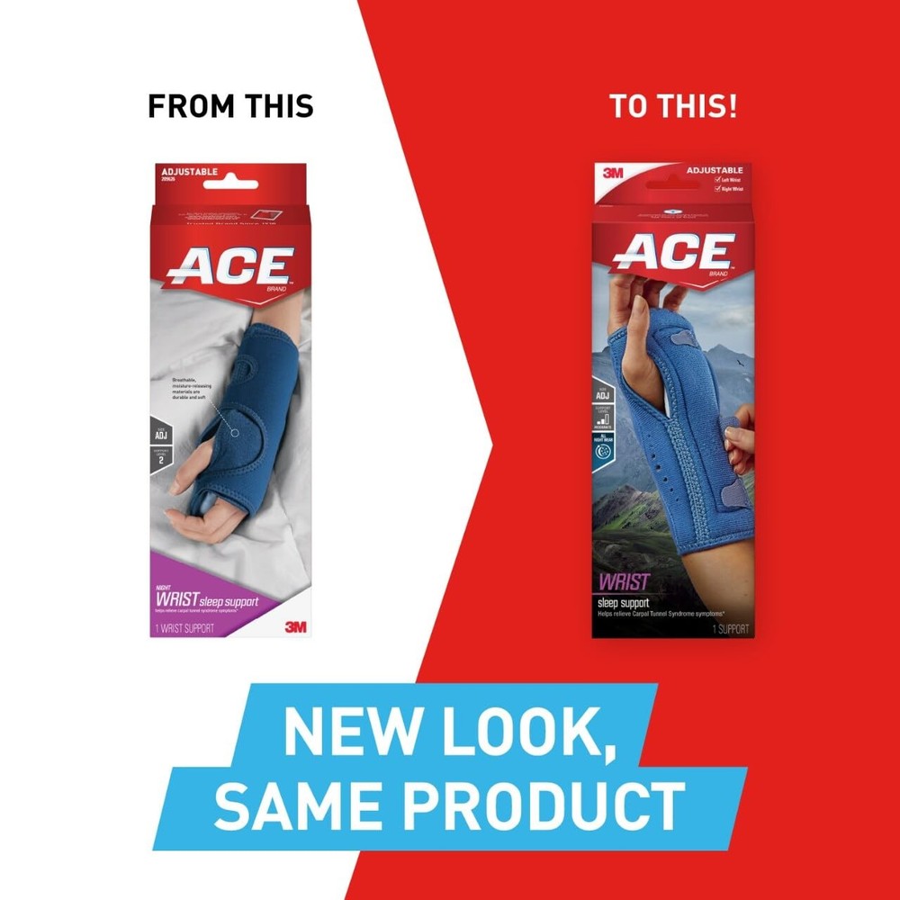ACE Night Wrist Sleep Support, Adjustable, Blue, Helps Blue