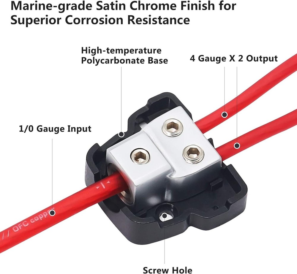 Marine-Grade Chrome 2 Way Power Distributor Block - Connects Multiple Amplifiers
