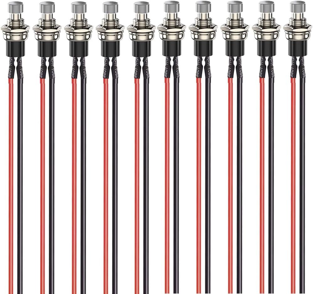 Mini Push Button Switch 7mm 10pcs Prewired White