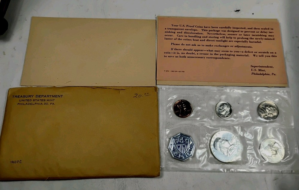 1962 Mint Proof Set 90% Silver Original Envelope And Coa Everything Pictured #2