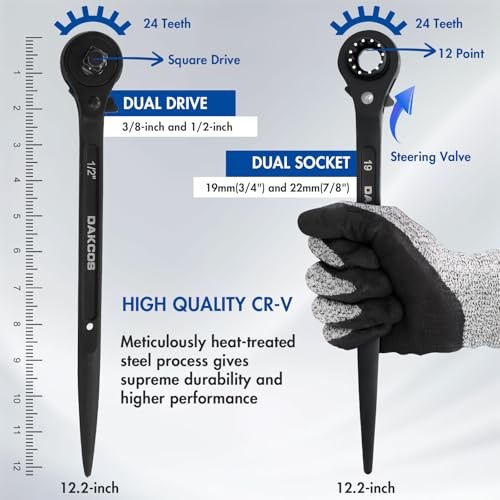 3pcs Spud Wrench Set, 3/4" x 7/8" 12 Point Double Ended Socket 3PC (Black)