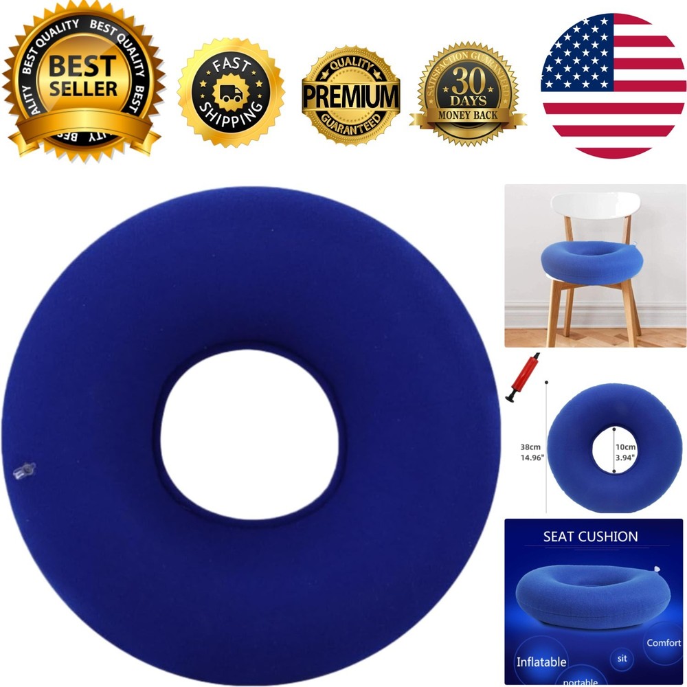 Blue Inflatable Ring Cushion - Reduce Sciatica Pain with Soft, Easy-Clean Design