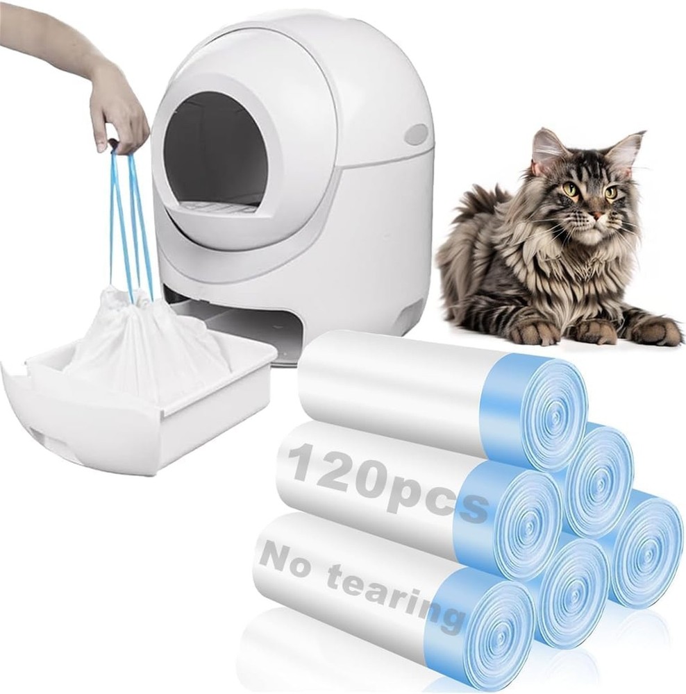 120 Pack Cat Litter Bags with Drawstring, Compatible with Litter Box Robot 3 ...