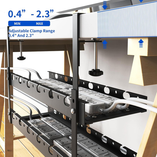 31Inch Extendable Under Desk Cable Management Tray Multi-Model Metal Black