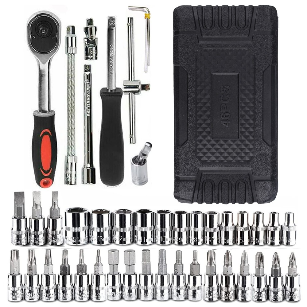 Father's Day Gift 46-Piece Socket Wrench Set Mechanic Bit Drive Tools Combo Kits