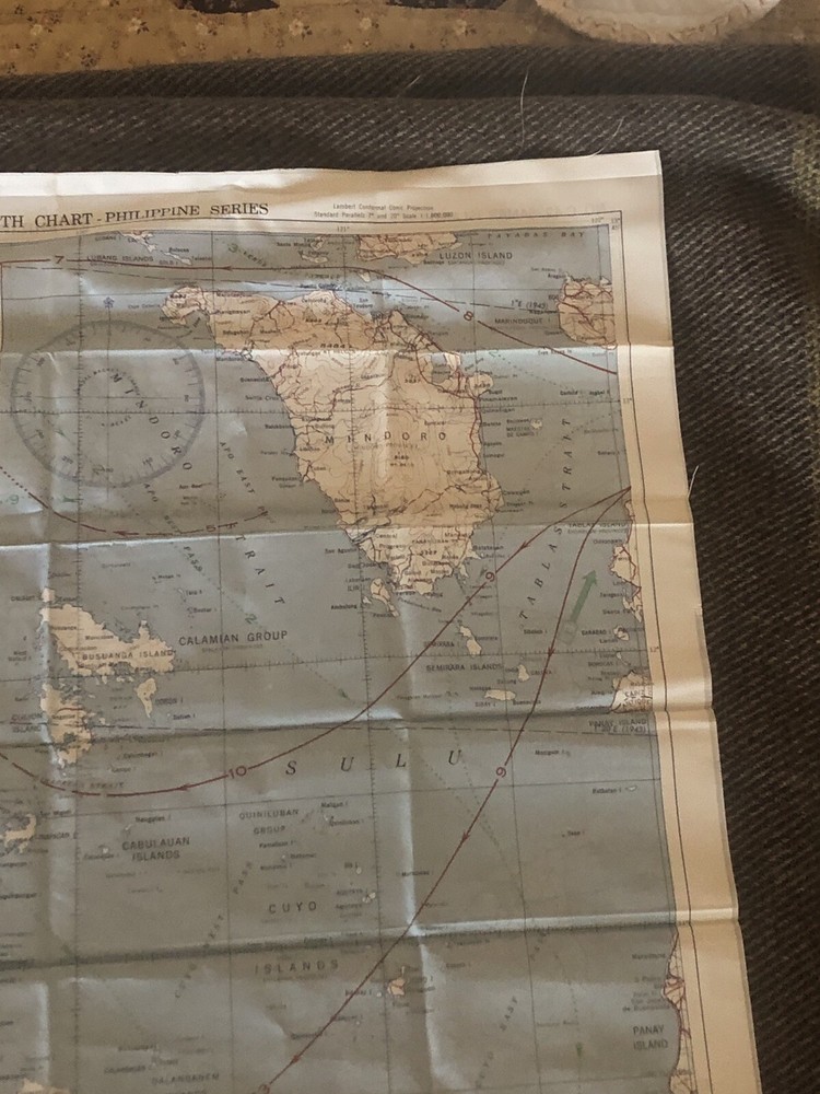 WWII Pilots AAF CLOTH Escape & Evasion Map Double Sided SAMAR & MINDORO ISLAND
